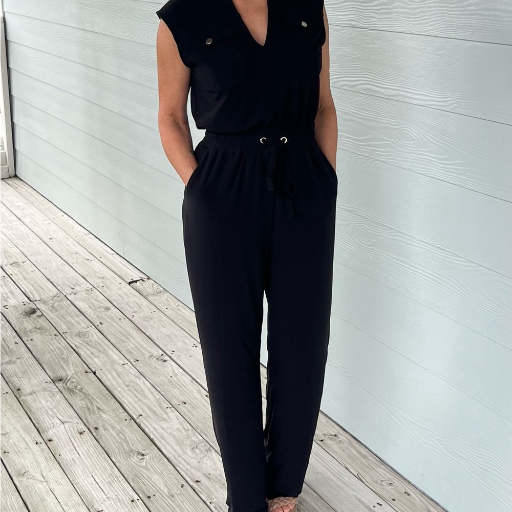 White House Black Market Black Sleeveless V-Neck Jumpsuit